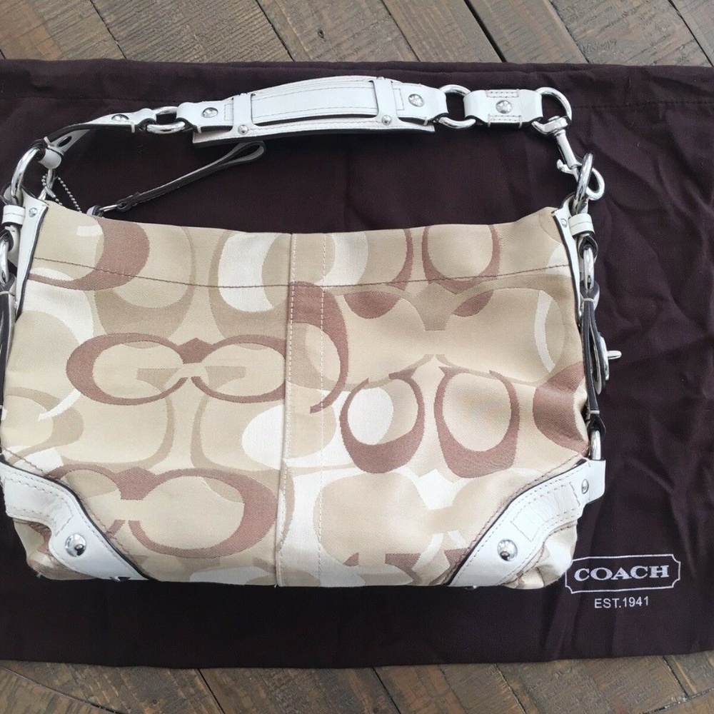 Coach Cream And Gold Signature Logo Handbag